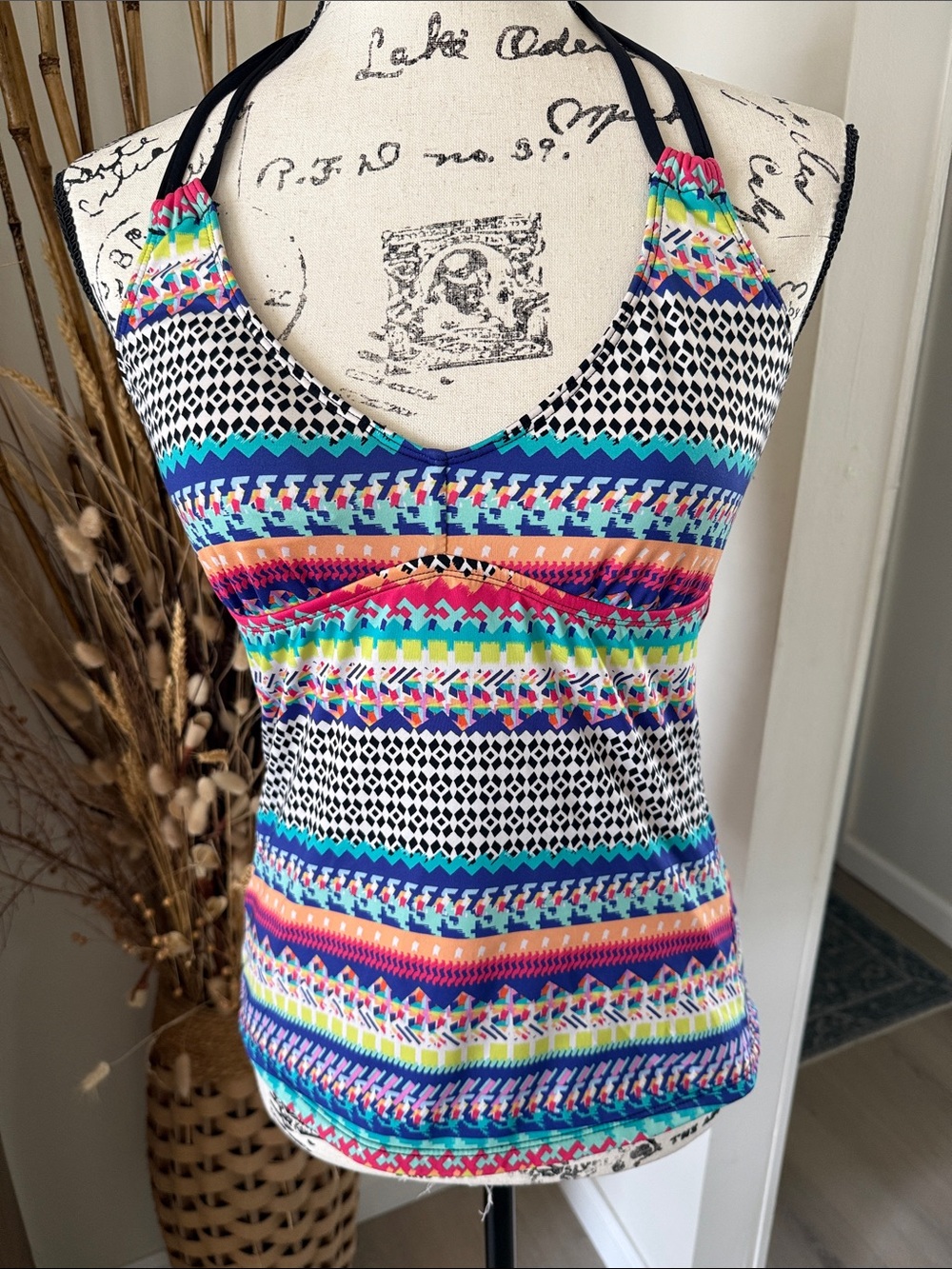 Multi-Color Patterned Halter Swim Top